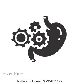 stomach with gears, healthy work digestive system, icon, flat vector illustration