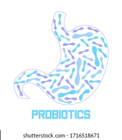 Stomach is getting probiotic bacteria. Healthcare logo, immunity support concept vector for banner, poster, flyer, website. Blue symbol of useful milk products.