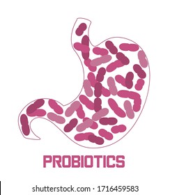 Stomach is getting probiotic bacteria, lactobacillus. Healthcare logo, immunity support concept vector for banner, poster, flyer, website. Pink symbol of useful milk products.