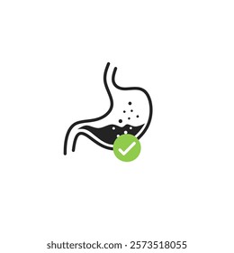 Stomach in good condition.good stomach health.digestive system is ok. Tick. Approved.Good digestion icon or improve digestive tract system symbol. gut or stomach care vector.