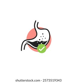 Stomach in good condition.good stomach health.digestive system is ok. Tick. Approved.Good digestion icon or improve digestive tract system symbol. gut or stomach care vector. Healthy stomach.