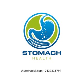 Stomach health care icon. Isolated vector gastroenterology clinic emblem of healthy human digestive system inside of green circle. Medical label of belly, internal gut or colon cure and wellbeing