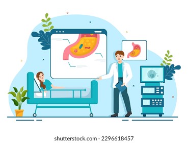 Stomach Health Gastroenterology Vector Illustration with Abdomen Pain and Medical Research for Healthcare in Flat Cartoon Hand Drawn Templates