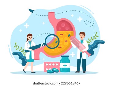 Stomach Health Gastroenterology Vector Illustration with Abdomen Pain and Medical Research for Healthcare in Flat Cartoon Hand Drawn Templates