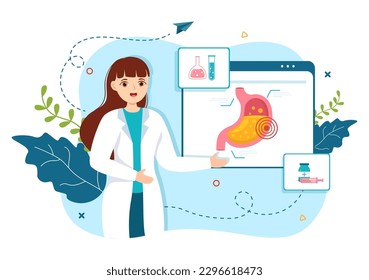 Stomach Health Gastroenterology Vector Illustration with Abdomen Pain and Medical Research for Healthcare in Flat Cartoon Hand Drawn Templates