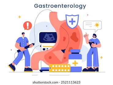 Stomach Health Gastroenterology Vector Illustration Featuring Abdominal Pain and Medical Research for Healthcare in a Flat Style Cartoon Background