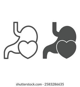 Stomach and heart shape line and solid icon, human organs concept. Vector graphics. Food serving organ sign on white background, outline style icon for mobile or web design