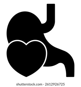 Stomach and heart shape solid icon, human organs concept. Vector graphics. Food serving organ sign on white background, glyph style mobile or design
