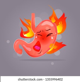 Stomach Heartburn. Acid Reflux, Indigestion And Stomach Pain Problems. Vector Illustration.