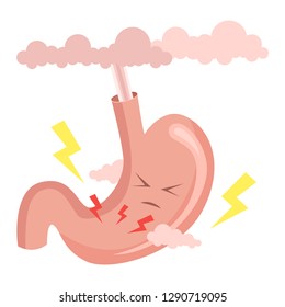 Stomach Heartburn. Gastritis And Acid Reflux, Indigestion And Stomach Pain Problems. Vector Illustration.