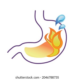 Stomach heartburn. Gastritis and acid reflux, indigestion and stomach pain problems vector concept. Illustration of heartburn and role of Esomeprazole in beating the burning of stomach. Esomeprazole.