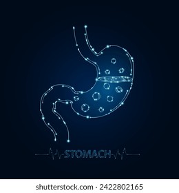 Stomach human in electronic form glowing between information connecting lines. Medical science of technology digital hi tech. Futuristic digital circuit board innovative health care. Vector EPS10.