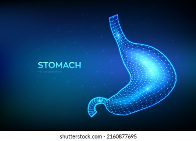 Stomach. Human Stomach. Ulcer, Gastroparesis, Gastritis Treatment, Diagnostics Concept. Abstract Low Polygonal Wireframe Organ For Medical Drugs, Pharmacy And Education Design. Vector Illustration.