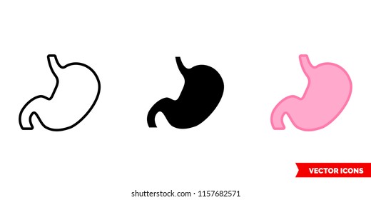 Stomach icon of 3 types: color, black and white, outline. Isolated vector sign symbol.