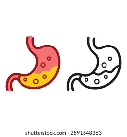 Stomach Icon in Color Outline and Silhouette Human internal organ body part Illustration vector