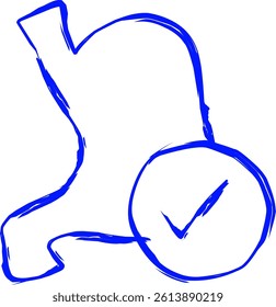 stomach icon in doodle style. icon scribbled in blue ink