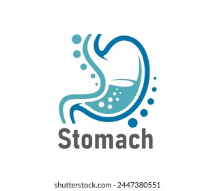 Ícono estomacal, Vector aislado, emblema gastroenterológico de órgano del vientre sano con ácido burbujeante. Símbolo de salud digestiva, vitalidad interna, bienestar y equilibrio. Signo de gastroenteritis médica para clínica