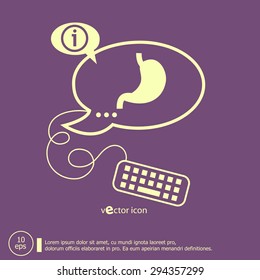 Stomach icon and keyboard design elements. Line icons for application development, web page coding and programming, creative process