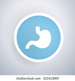 Stomach icon on blue button background, clean vector
