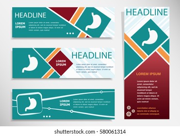 Stomach icon on horizontal and vertical banner. Modern abstract flyer, banner, brochure design template. 