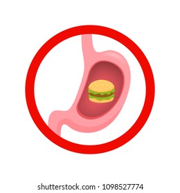 Stomach icon with sandwich inside. Flat style