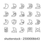 Stomach Icon Set. Ache and Pain, Stomach Discomfort and Digestive Issues. Acid Reflux, Gas Formation, Bacteria, Stomach Healing, Ulcers, Gastritis. Line with editable stroke