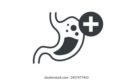 Stomach Icon. Vector isolated illustration of a stomach and a medical cross symbol