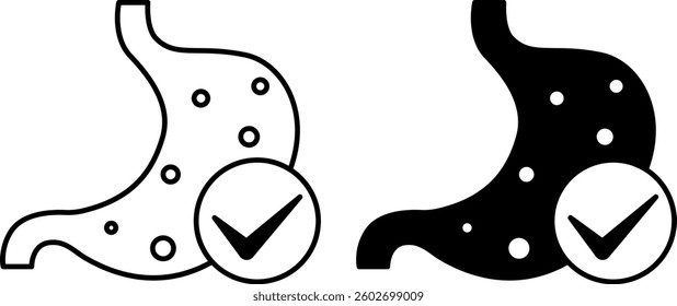 Stomach Icons. Black and White Vector Illustration. Digestive Tract Health. Healthy Lifestyle. Nutrition Concept
