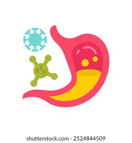 Infección Estomacal Iconos Planos, Ilustración vectorial