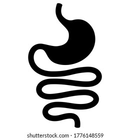 Stomach And Intestine Icon, Digestive Tract Silhouette On White Background