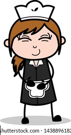 Stomach Issue - Retro Cartoon Waitress Female Chef Vector Illustration