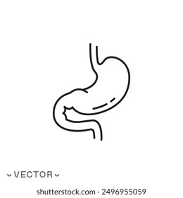 stomach line icon, gut, healthy digestive tract, thin line symbol isolated on white background, editable stroke eps 10 vector illustration