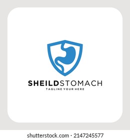 stomach logo with shield concept. stomach care icon illustration.