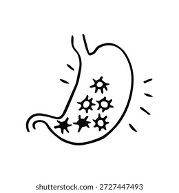 Esbozo lineal del estómago con microbios
