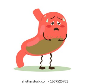 Estómago sobre fondo blanco. Trastornos digestivos. Ilustración vectorial.