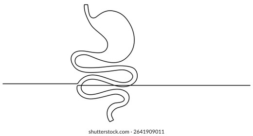 Stomach one continuous line drawing anatomy concept on white background. Single line art stomach minimalism vector illustration, Continuous Line Drawing of Stomach Icon. Hand Drawn Symbol Vector pro.
