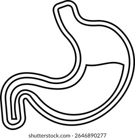 Ícone de órgão do estômago função digestiva biológica. contém suco gástrico para ajudar a digestão e ascender ao intestino. Dor de estômago, símbolo de saúde. Anatomia, saudável. silhueta Contorno, design plano.
