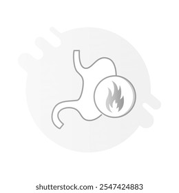 Magenschmerz-Symbol - Bauch mit Flamme, der Verdauungsstörungen, Sodbrennen und Bauchbeschwerden darstellt