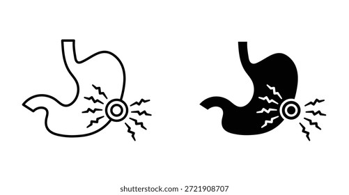 Magenschmerzen-Icon-Set. Magenschmerzen Vektorsymbol in schwarz gefüllt und umrissen Stil.