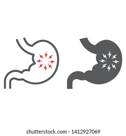 Stomach Pain Line And Glyph Icon, Body And Sick, Abdominal Ache Sign, Vector Graphics, A Linear Pattern On A White Background, Eps 10.