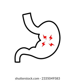 Stomach pain line and glyph icon, body and sick, abdominal ache sign, flat illustration on white background.