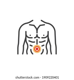 Stomach Pain Line Icon. Body Muscle Ache Linear Style Sign For Mobile Concept And Web Design. Muscle Pain Outline Vector Icon. Symbol, Logo Illustration. Vector Graphics