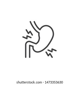 Stomach Pain Line Icon. Linear Style Sign For Mobile Concept And Web Design. Stomach Ache Outline Vector Icon. Gastritis Symbol, Logo Illustration. Vector Graphics