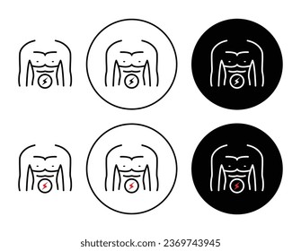 Stomach pain line vector icon set in black color. Suitable for apps and website UI designs