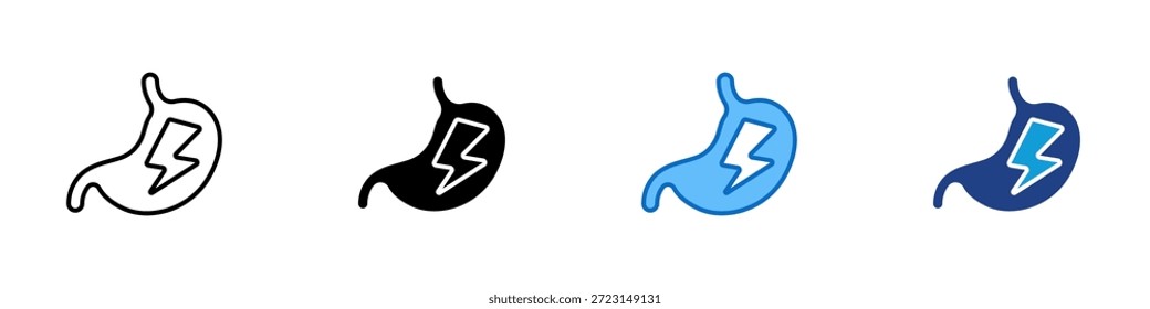 Vector de diseño de íconos de estilo múltiple - Estómago con símbolo de dolor que representa dolor abdominal, calambres o molestias digestivas