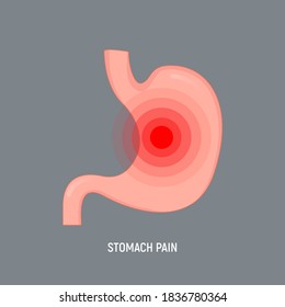 Stomach pain red target icon. Constipation acid heartburn cartoon reflux gastritis concept