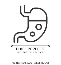 Stomach pixel perfect linear icon. Digestive system. Inner human organ. Gastrointestinal tract part. Thin line illustration. Contour symbol. Vector outline drawing. Editable stroke. Poppins font used