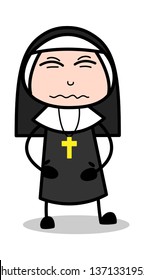 Stomach Problem - Cartoon Nun Lady Vector Illustration﻿