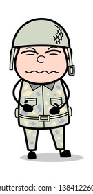 Stomach Problem - Cute Army Man Cartoon Soldier Vector Illustration