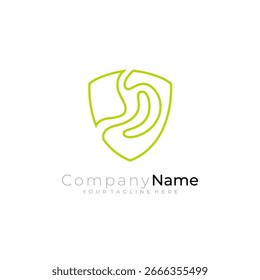 stomach protect logo concept with line style in green color